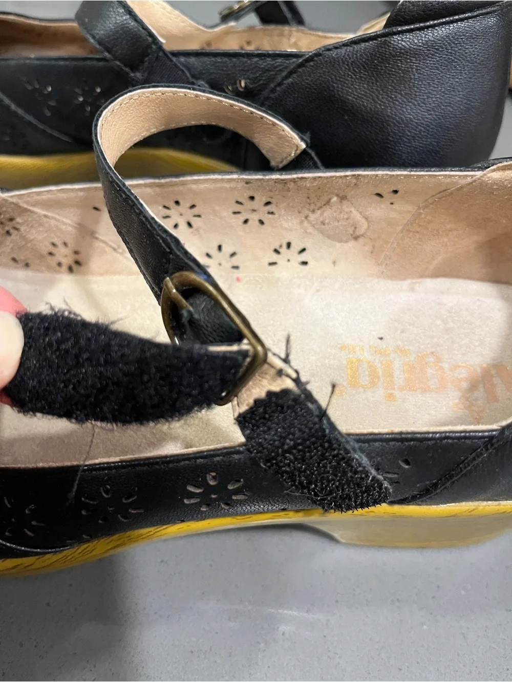 Alegria Black Mary Jane Flats with Yellow Outsole size 42